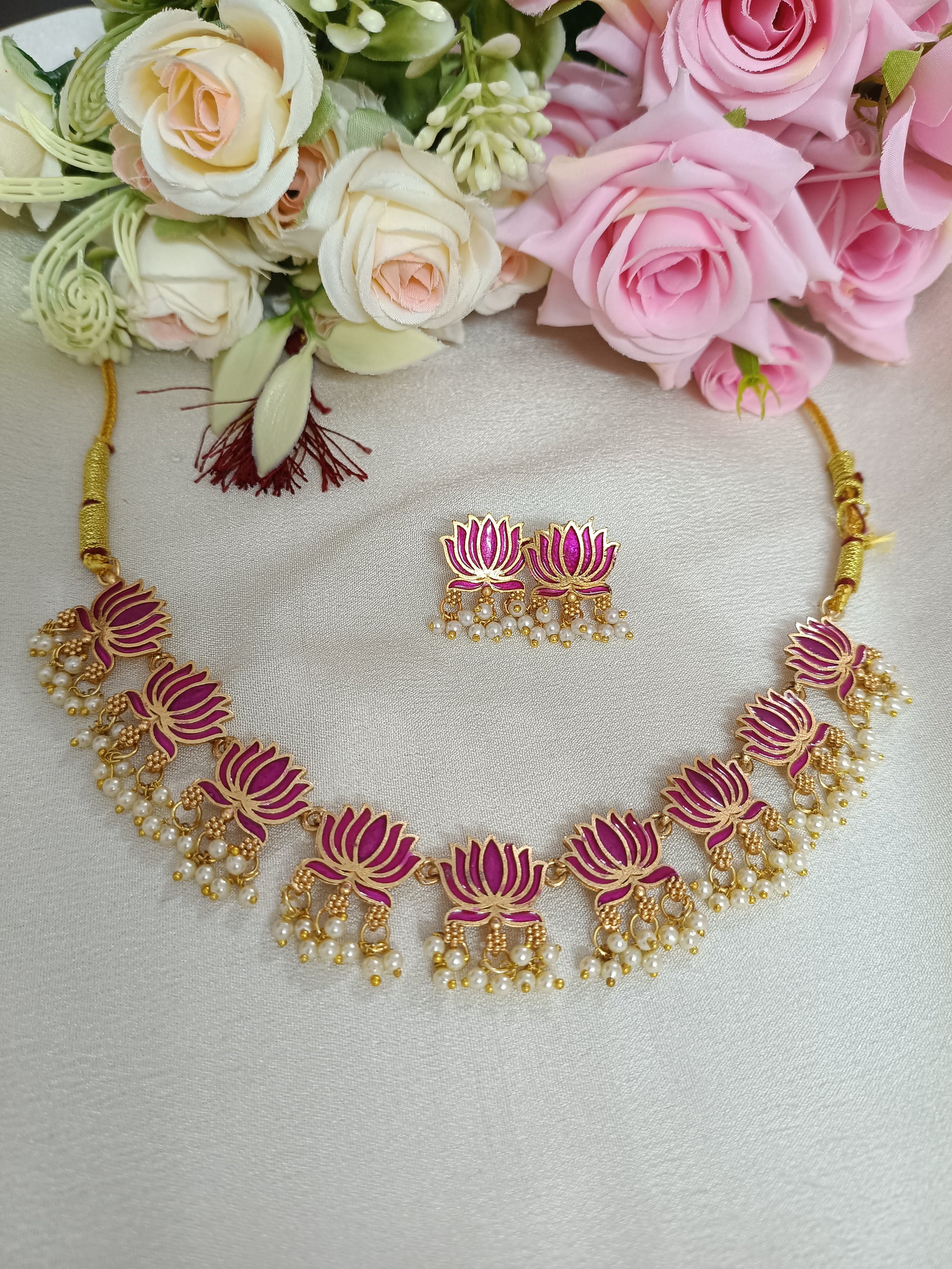 Pink Lotus with Pearl Drop 
