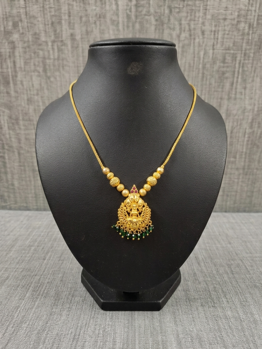 Micro Polish Lakshmi Pendant Mid Long Necklace Set