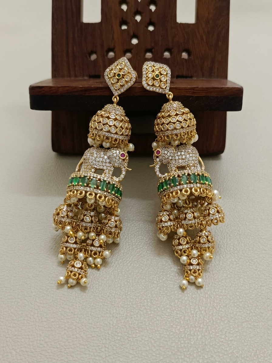3 Tier Elephant Jhumka Earring
