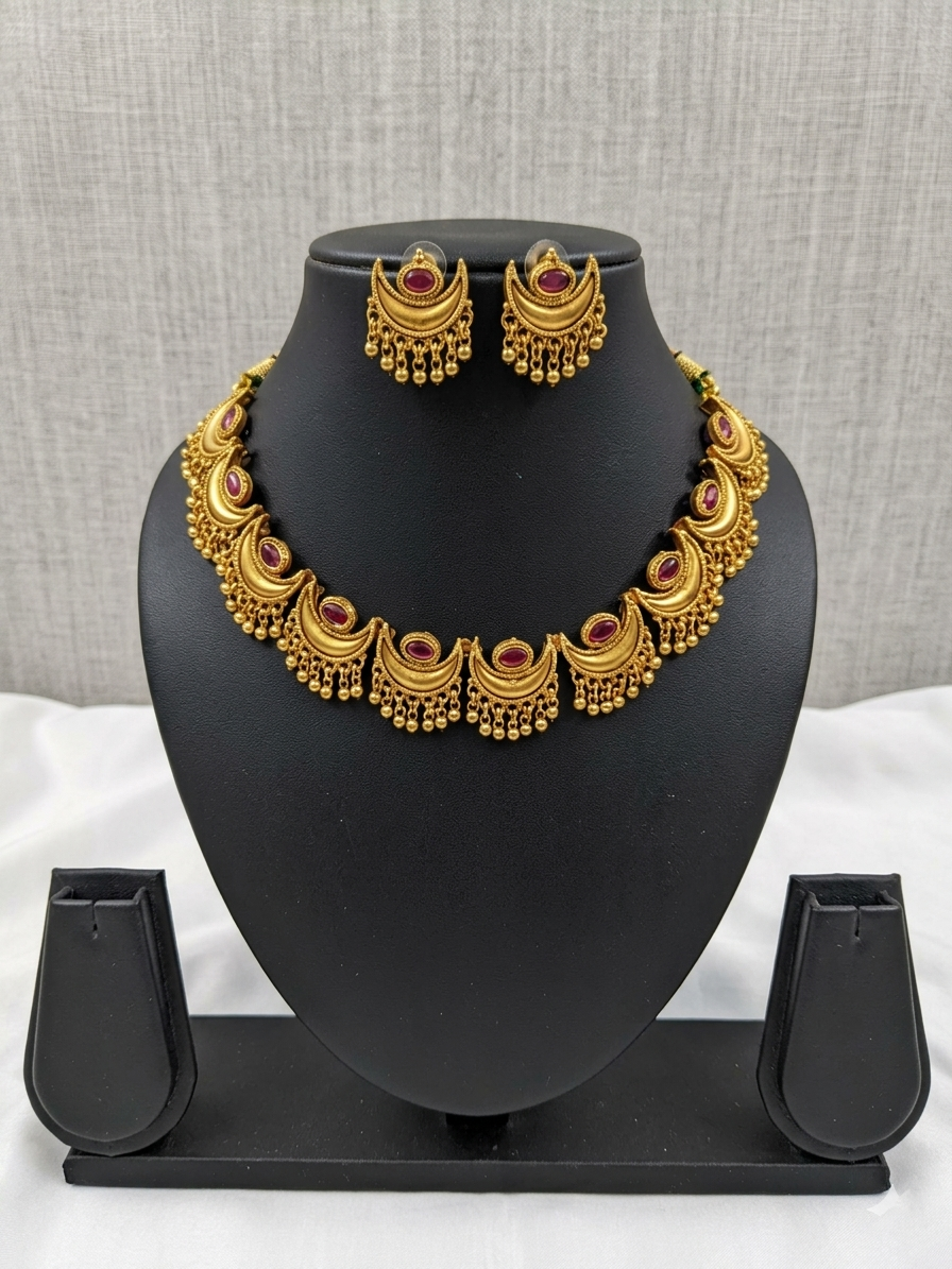 Half moon Necklace With Golden Beads