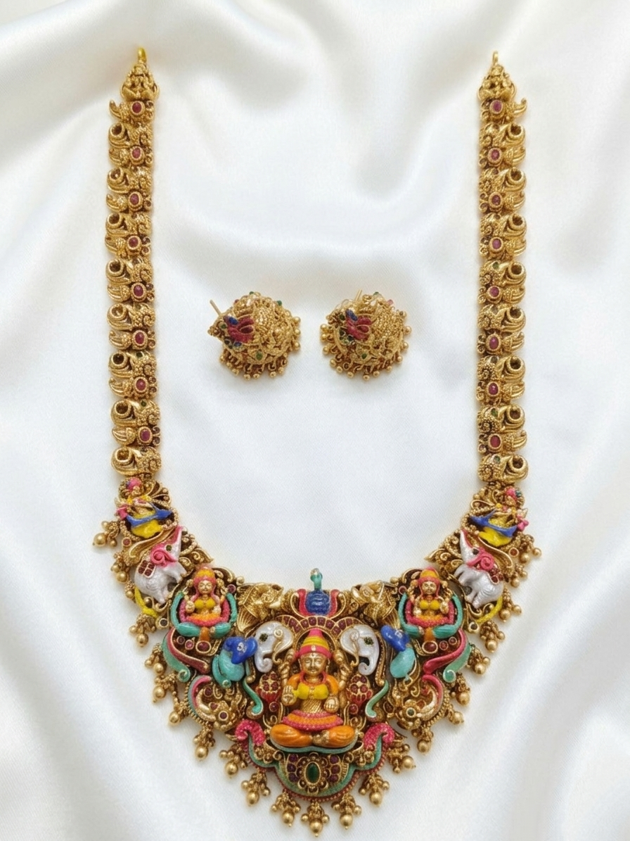 Enamel Lakshmi Nagas Long Necklace Set
