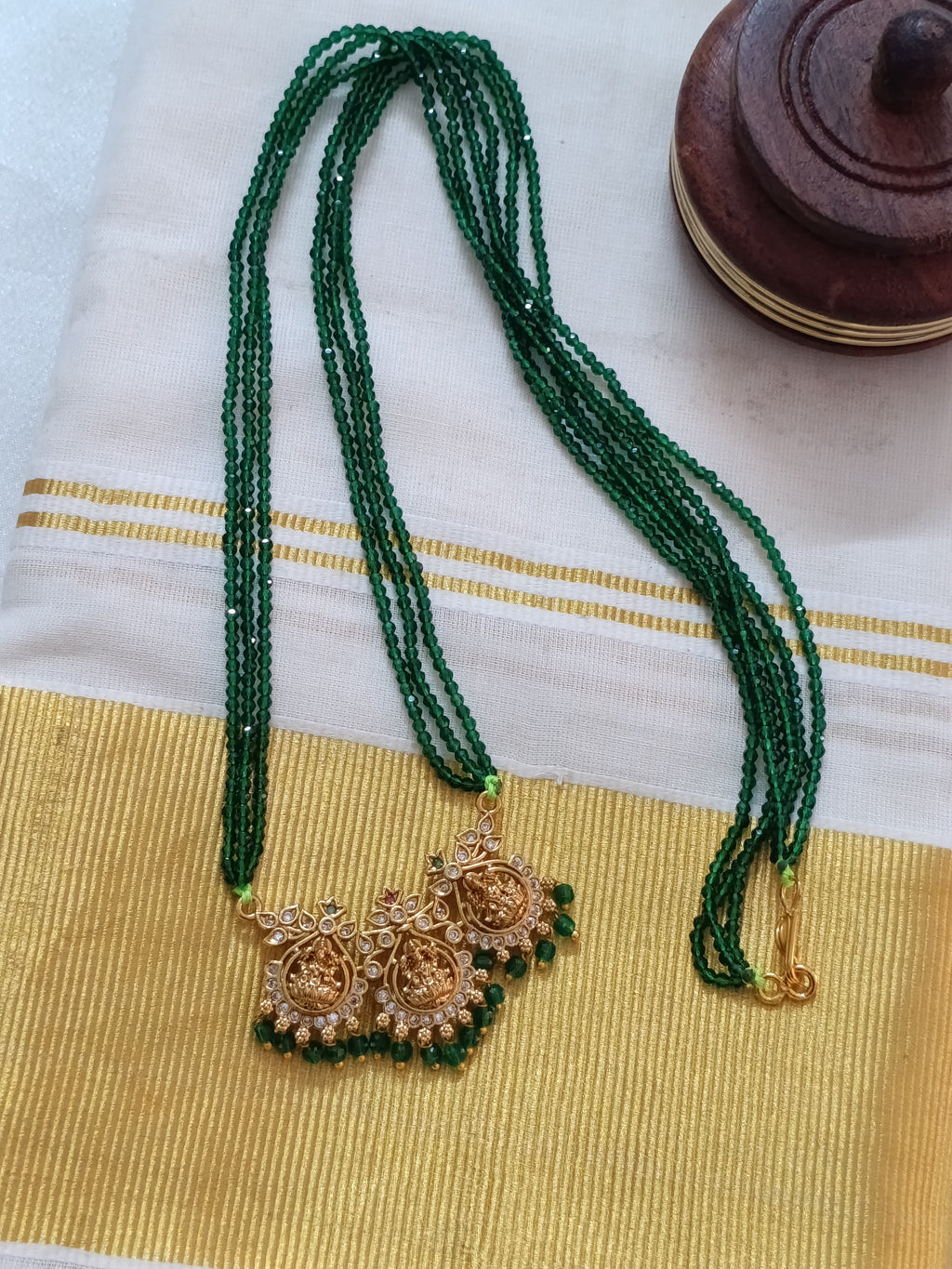 Lakshmi Pendant Pearl Multi Layer Mid Long Necklace